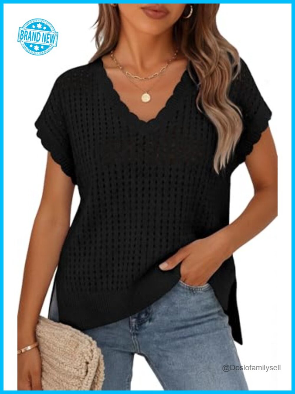 Crochet Eyelet Sweater Vest Cap Sleeve Knit Beach Coverup Top